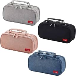 Estojo Escolar Organizador Com 2 Divisórias Zíper Interno e Externo Alça e Compartimento Com Elástico Para Canetas e Lápis Necessaire Multiuso (Preto)