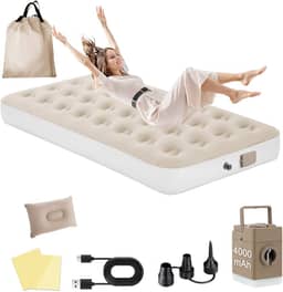 Colchão Inflável de Ar Queen Individual,190cm×95cm×25cm, 2025 NEW Actualizar a Qualidade, com Bomba Rápida Inflação/Deflação, Terno Comfort, Camping, Viagem, Portátil Impermeável