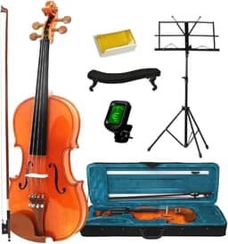 Kit Violino 4/4 Todo Madeira Estante Espaleira Afinador Breu