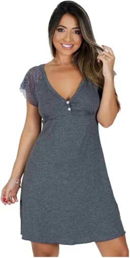 Camisolas em Viscose com Detalhes Renda Estilo Camiseta Noite Dormir Amamentação Maternidade