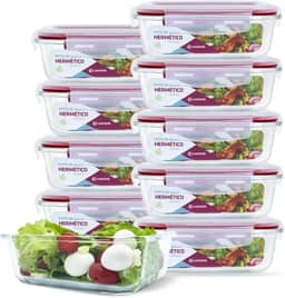 KIT 10 Potes de Vidro Retangular com Tampa Hermética 640ml Cor:Vermelho (QH)