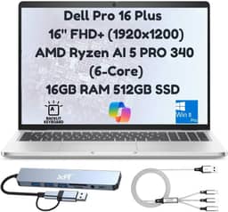 Dell Laptop empresarial Pro 16 Plus PB16255 2025 (substitui Latitude 5550), 16 polegadas FHD+, AMD Ryzen AI 5 PRO 340 6 núcleos (Beats Ultra 5 135U), 16 GB RAM, SSD PCIe de 512 GB, câmera