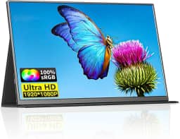 Monitor Portatil 15,6", 1080p 100% SRGB FHD Tela Portatil para Notebook, Segunda Tela para Laptop com Porta USB、Tipo C、HDMI, 60 Hz Monitor Portatil Para Xbox, Ps5, Switch