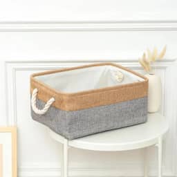 1 Caixa Cesto Organizador De Tecido Linho Dobrável 31x21x13 (cinza com palha)