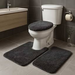 Jogo De Tapete Para Banheiro 3 Peças Antiderrapante Algodão (Cinza - Escuro)