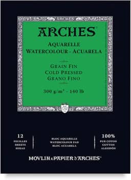 ARCHES Aquarelle 300 g/m² Grão Fino Branco Natural Bloco 14,8x21 12 Folhas.