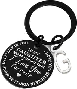 Presente inspirador para filha de mãe e pai, chaveiro de aço inoxidável com letra inicial para formatura, aniversário, Natal, G, all