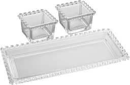 LYOR - Conjunto 1 Travessa com 3 Bowls Coração Cristal