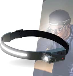 Lanterna de Cabeça LED Recarregável USB com Sensor de Movimento, Iluminação 230° COB, IPX4 Resistente à Água, Leve e Ajustável para Camping, Trilhas, Corrida e Trabalho