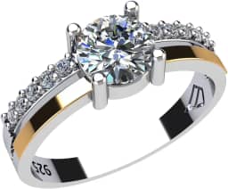 Anel Solitário Feminino Prata Com Aplique Ouro Angel