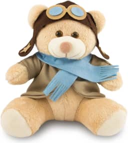 Urso Pelúcia Aviador 20cm Anti-alérgico Caramelo/Azul