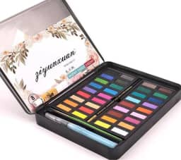 Conjunto de Tinta Aquarela Em Pastilhas para Artes, Estojo de Metal com 36 Cores, com Lápis, Caneta Pincel de Água, Pincel e 8 folhas de Papel para Aquarela