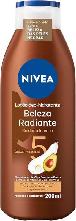 NIVEA Hidratante Desodorante Beleza Radiante Cuidado Intenso 200ml - Para a beleza da pele negra, reduz estrias em 2 semanas* e alivia a descamação da pele causada pelo ressecamento
