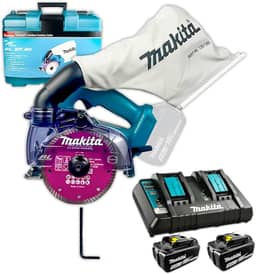 Serra Mármore Makita DCC500ZKX1 Airless C/Maleta + Carregador 220V DC18RD Portátil 18V Corte Reto Chanfrado em Pedra Porcelanato Concreto Profissional