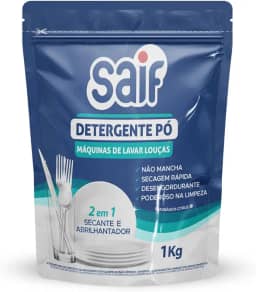 Detergente Para Máquinas De Lavar Louças Saif 1Kg, Sabão Em Pó Para Lava Louças, Azul, Ação 2 Em 1 Secante E Abrilhantador, Facilitando Sua Vida, Maximizando Toda Limpeza