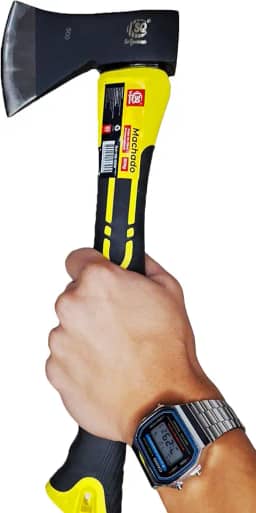 Machado Lenhador, Cabo de Fibra de Vidro, 800g, 36cm, Lâmina de Aço Carbono, Preto e Amarelo