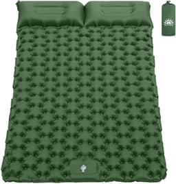 Colchão Inflável para Camping Casal com Travesseiro, Compacto e Resistente, 195 * 132 * 8cm (Verde)