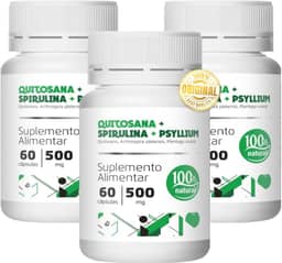 Quitosana Spirulina Psyllium - Kit 3 Frascos - 60 Cáps Cada
