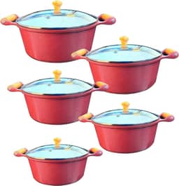 Jogo Panelas Cerâmica Atoxica Antiaderente Com Cabo de Madeira Tampas de Vidro Temperado