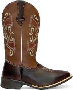Bota Texana Feminina Adulto em Couro Bico Quadrado cano longo Bordado Kapell