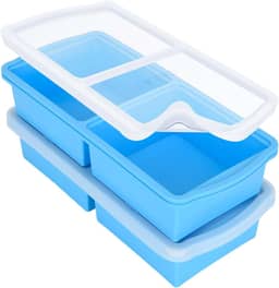 Moldes de silicone para freezer, bandejas de silicone para 2 xícaras com tampa, recipiente para congelador de sopa, moldes grandes de cubos de gelo, perfeitos para armazenar lasanha, sobras, molhos