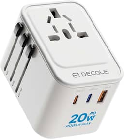 Adaptador de tomada universal, adaptador de viagem com 2 USB-C (PD 20W) e 1 USB-A, adaptador universal para UE, Reino Unido, americano, Canadá, Austrália e 224 país(branco)