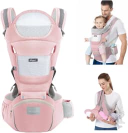Canguru Para Bebe,Alça De Transporte Multifuncional 6 e 1,Canguru Ergonomico Para Bebe,Adequado Para 0-36 Meses (Rosa)