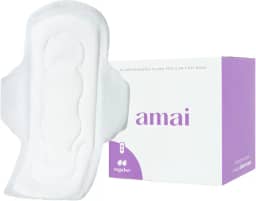 Amai, Absorvente Externo Fluxo Regular, Algodão Sem Químicos, Hipoalergênico, Sem plástico comum, Com Abas - 14 unidades