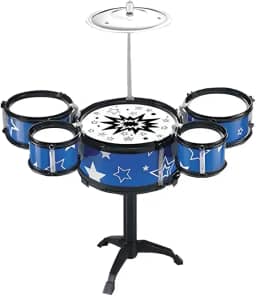 Mini Bateria Infantil Instrumento Musical Brinquedo com Prato Tambor e Baqueta (Azul)