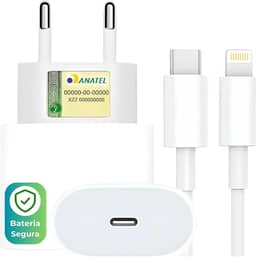 Kit Carregador Turbo Linha Premium Compativel C/Iphone, Cabo Usb-C-Lightning + Fonte Carregador 30W Ultra Rapido Compatível iPhone X Xr SE 11 12 13 14