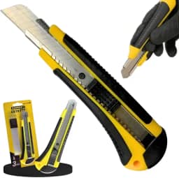 Estilete Profissional Retrátil 18mm com 3 Lâminas de Reposição - Trava de Segurança Cabo Emborrachado Ergonômico Antiderrapante Alta Precisão Corte Papel Plástico Couro Artesanato Embalagens