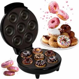 Mini Máquina de Donuts, Rosquinhas e Pão De Queijo Elétrica. Capacidade Para 7 Moldes, Revestimento Antiaderente, Fácil De Limpar E Transportar 110V Preto Branco ou Vermelho (CORES SORTIDAS) FONSES