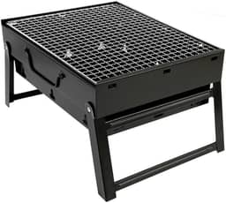 Mini Churrasqueira Pequena A Carvão Portátil Dobrável Desmontável Em Aço Inox Para Espetinho Apartamento 44x29cm