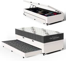 Bicama Box Baú Solteiro com Colchão de Espuma D33 Ortobom Airtech 100 + Auxiliar Unique 88cm (Branco)