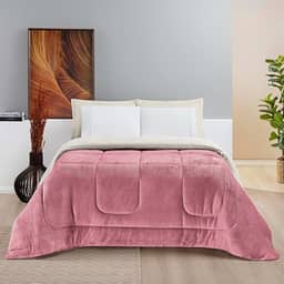 Cobertor QUEEN GIGANTE Manta Coberta Sherpa Macio Frio Intenso Grosso Coberdrom Dupla Face (Rose)