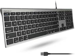 Teclado Macally ultrafino USB com fio para Apple Mac Pro, Space Grey
