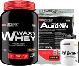 Kit Waxy Whey 900g Chocolate + Albumina Chocolate 500g + Power Creatina 100g - Bodybuilders