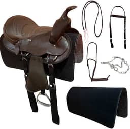Sela Americana Marrom Simples para Cavalgada E Passeios Completa Com Manta e Freio Inox