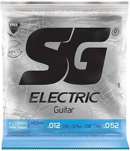 Encordoamento para Guitarra SG 012 - 052 Medium Wired + Palheta e 1ª mi
