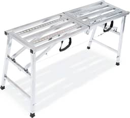 Plataforma de andaime ajustável com classificação de serviço de 272 kg, escada de aço, plataforma de trabalho dobrável portátil para limpeza de trailers, paredes de pintura alta, drywall, decoração