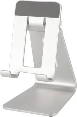 Fockety Suporte ajustável para celular, base antiderrapante de metal, suporte de mesa para celular, suporte de mesa para leitura ao vivo, tablet, acessórios de mesa