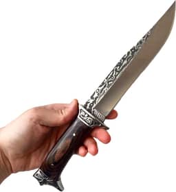 Faca Artesanal Para Churrasco Cabo de Madeira Lâmina em Aço Inoxidável Estructura Monobloco Com Bainha 30,5cm