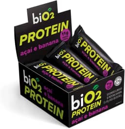 Barra de Proteína biO2 Protein Açaí, Banana e Pasta de Amendoim, Caixa com 12 unidades de 45 g, Vegana e sem Glúten
