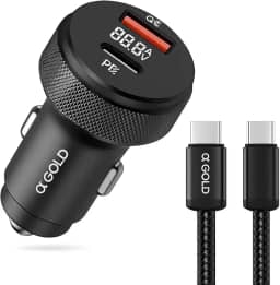 Carregador Automotivo Turbo 60W com USB + Tipo-C Power Delivery & Quick Charge 3.0 | Carregamento Rápido iOS e Android Premium + Cabo Tipo-C Incluso