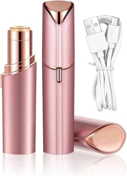 Batom Depilador Elétrico Recarregável Facial USB – Removedor De Pelos Portátil Para Rosto Buço E Sobrancelhas (Rosa)
