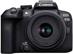 Canon Câmera sem espelho EOS R10 RF-S18-45 mm F4.5-6.3 IS STM, câmera híbrida, sensor CMOS (APS-C) de 24,2 megapixels, vídeo 4K, câmera de vlogging para criadores de conteúdo, preta