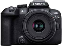 Canon Câmera sem espelho EOS R10 RF-S18-45 mm F4.5-6.3 IS STM, câmera híbrida, sensor CMOS (APS-C) de 24,2 megapixels, vídeo 4K, câmera de vlogging para criadores de conteúdo, preta