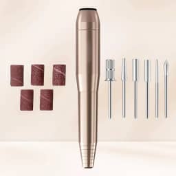 Broca elétrica de unhas, máquina portátil USB para iniciantes, kit de manicure e pedicure com 6 pontas e 26 faixas de lixamento para polimento de unhas de gel acrílico em casa, faça você mesmo, ouro