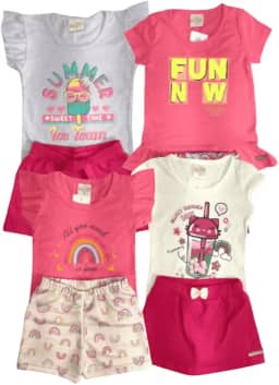 Lote Sortido 6 Peças de Roupas Infantil Menina - 3 Blusas e 3 Shorts