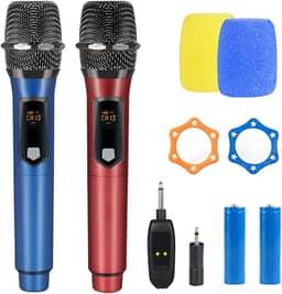 Kit 2 Microfone Sem Fio Duplo RGB, Microfone Karaoke UHF, Microfone Dinamico, Microfone de Mão Profissional para Festas, Eventos, Aulas, Palestras, Lgreja, Desempenho, Entretenimento Familiar